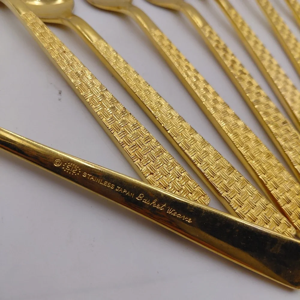 Stanley Roberts Inc. Gold Flatware Stainless Japan Golden Basket Weave 47 Pcs